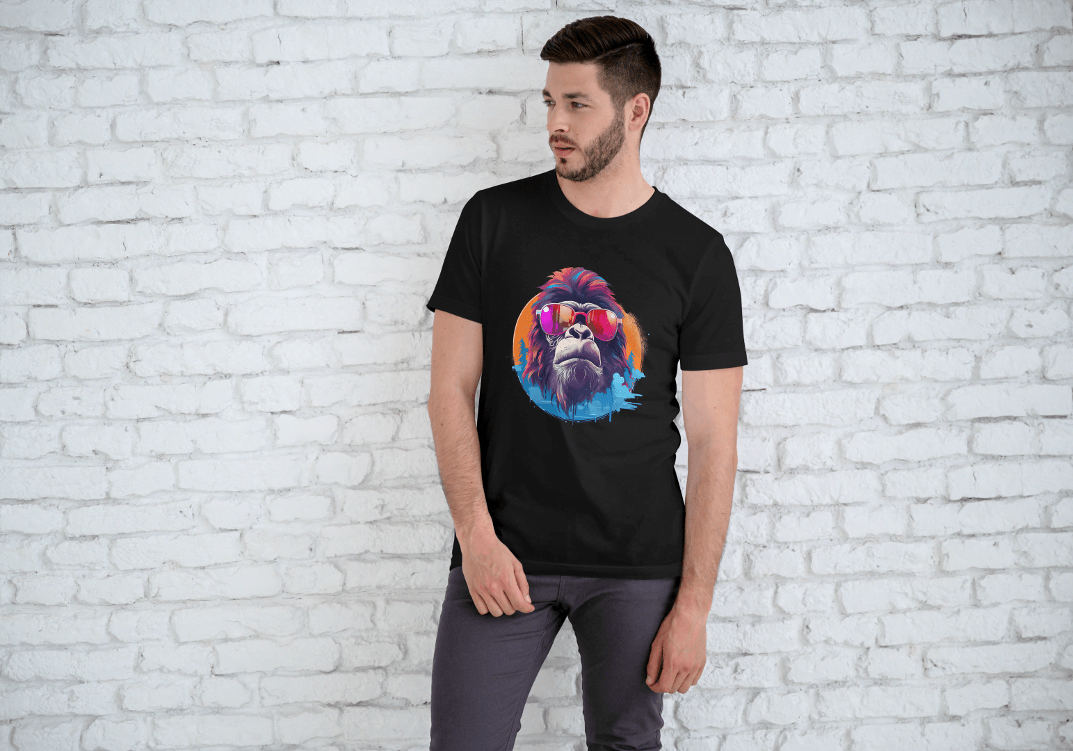 Cool Gorilla Sunglasses: Vibrant Animal Graphic Tee - Essentia Attire