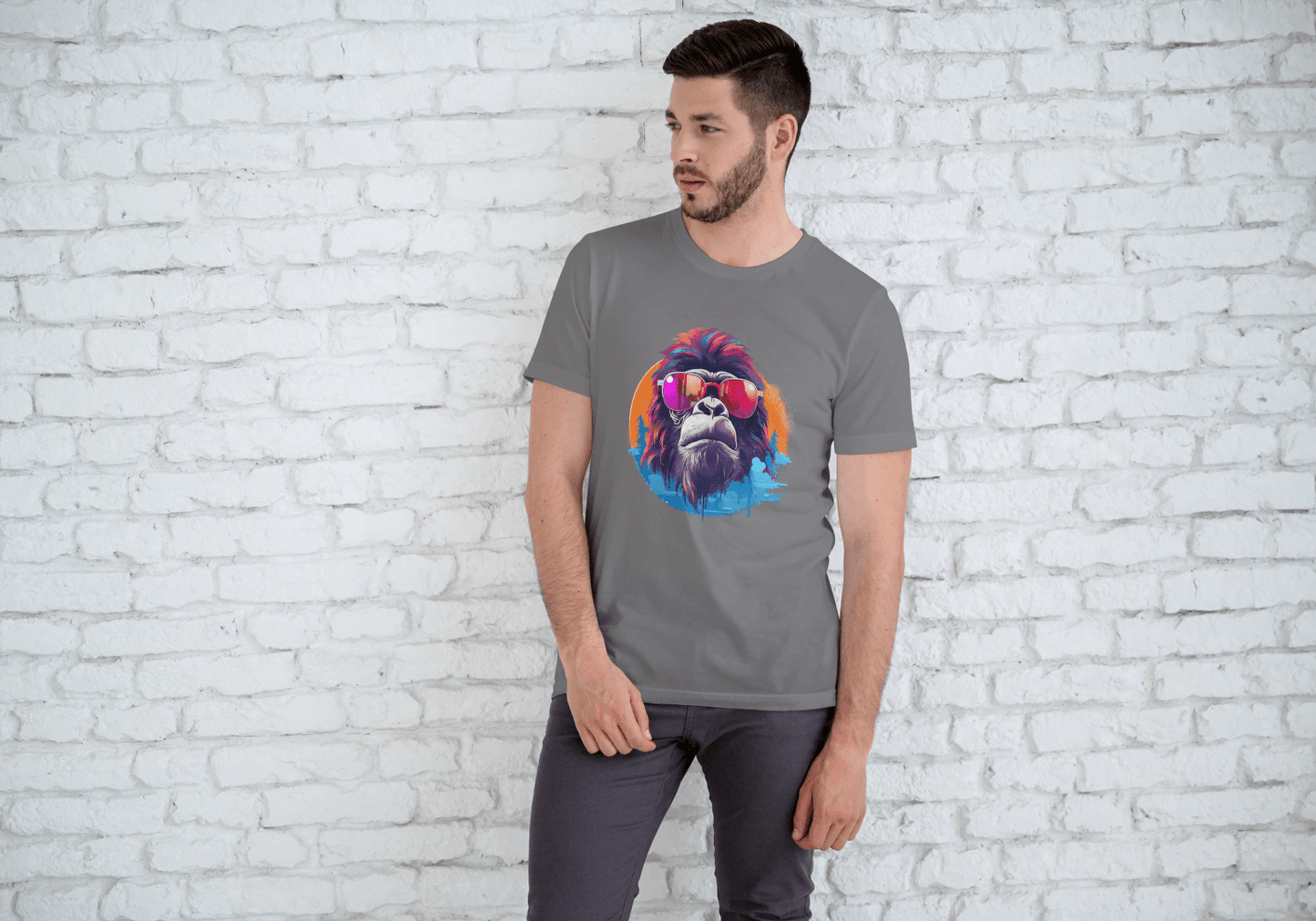 Cool Gorilla Sunglasses: Vibrant Animal Graphic Tee - Essentia Attire