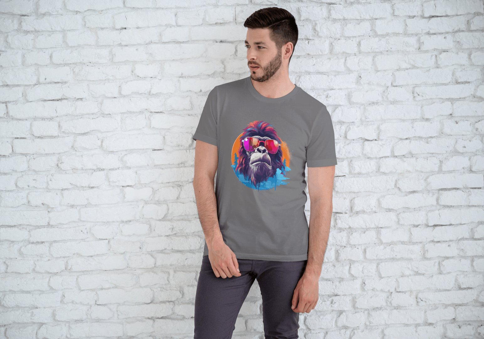 Cool Gorilla Sunglasses: Vibrant Animal Graphic Tee - Essentia Attire
