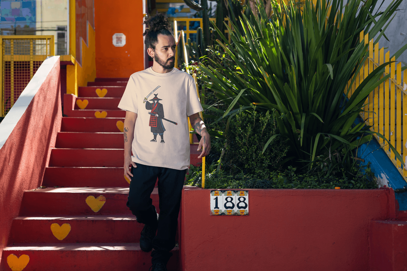 Dramatic Samurai Graphic Tee: Humorous Warrior Art - Essentia Attire