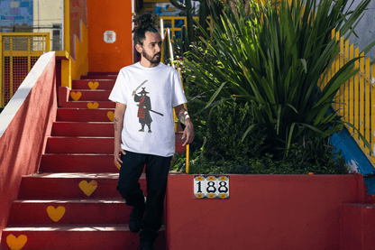 Dramatic Samurai Graphic Tee: Humorous Warrior Art - Essentia Attire