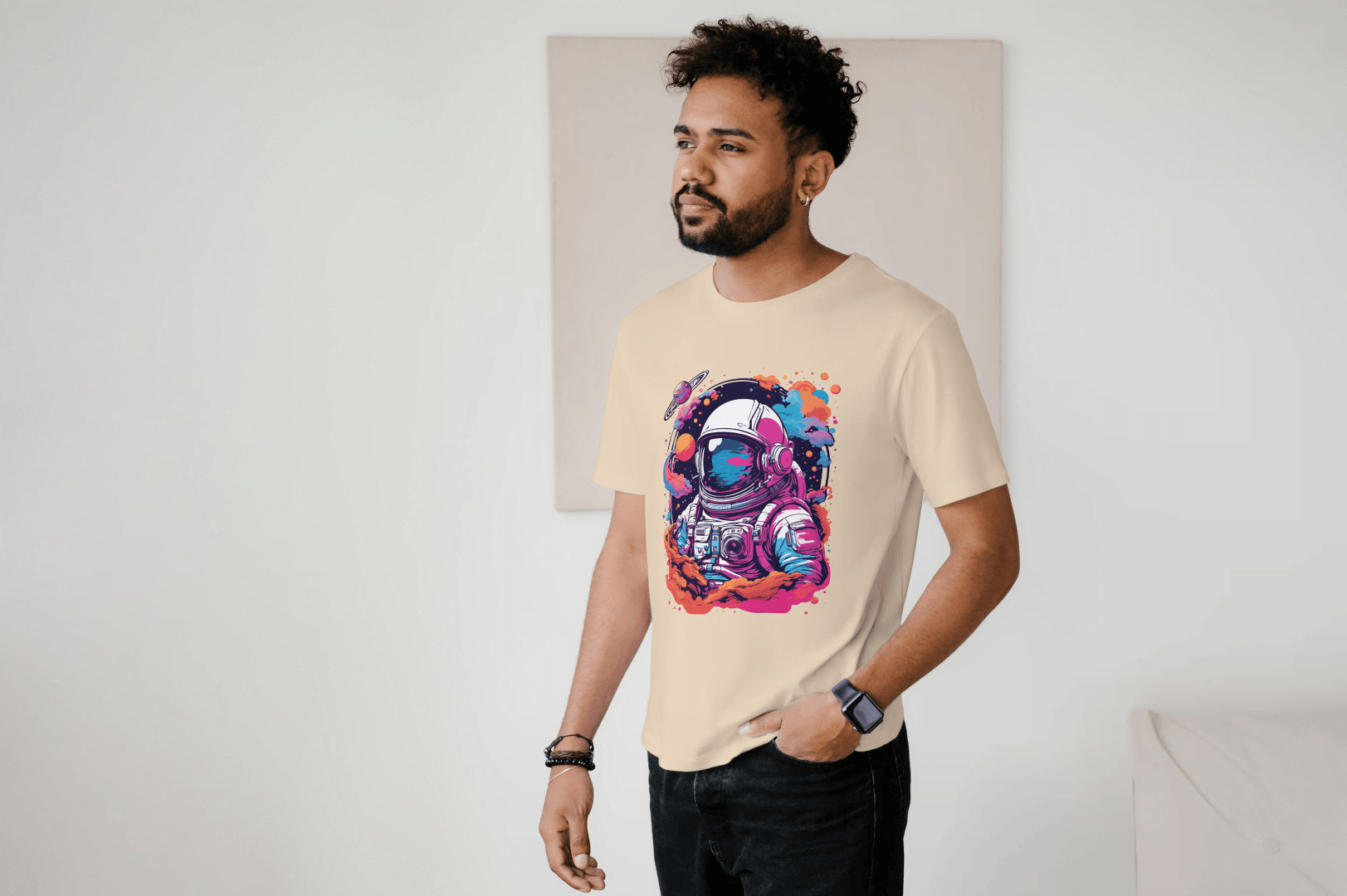 Vibrant Astronaut Space: Cosmic Dream Graphic Tee - Essentia Attire