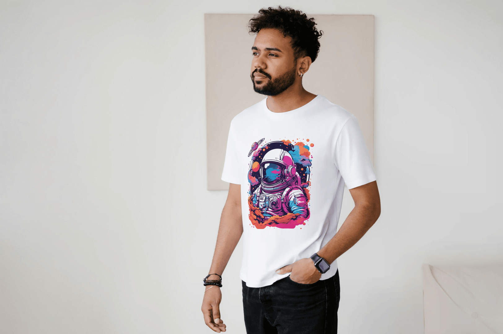 Vibrant Astronaut Space: Cosmic Dream Graphic Tee - Essentia Attire