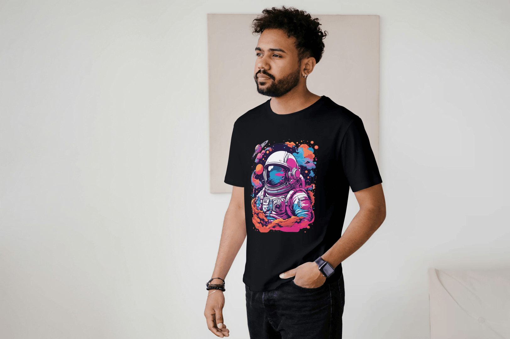 Vibrant Astronaut Space: Cosmic Dream Graphic Tee - Essentia Attire