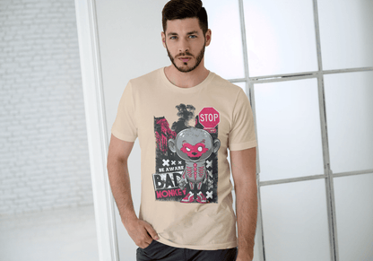 Red Mask Mischievous Monkey Tee: Be Aware Bad Monkey - Essentia Attire