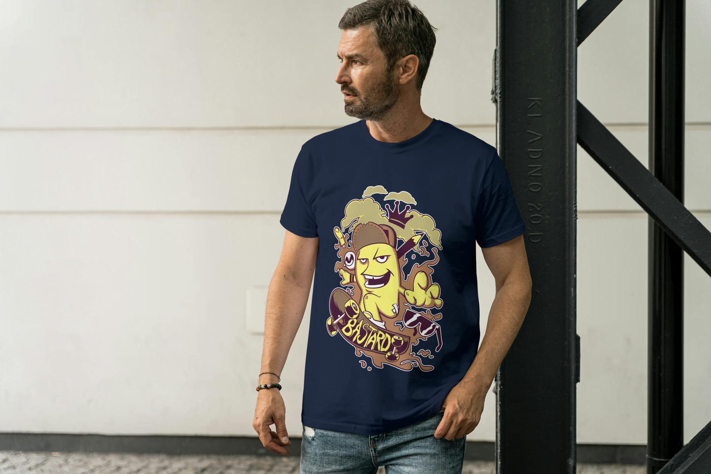 "8 Bastards" Banana Skateboarder: Humorous Fruit Character - Essentia Attire