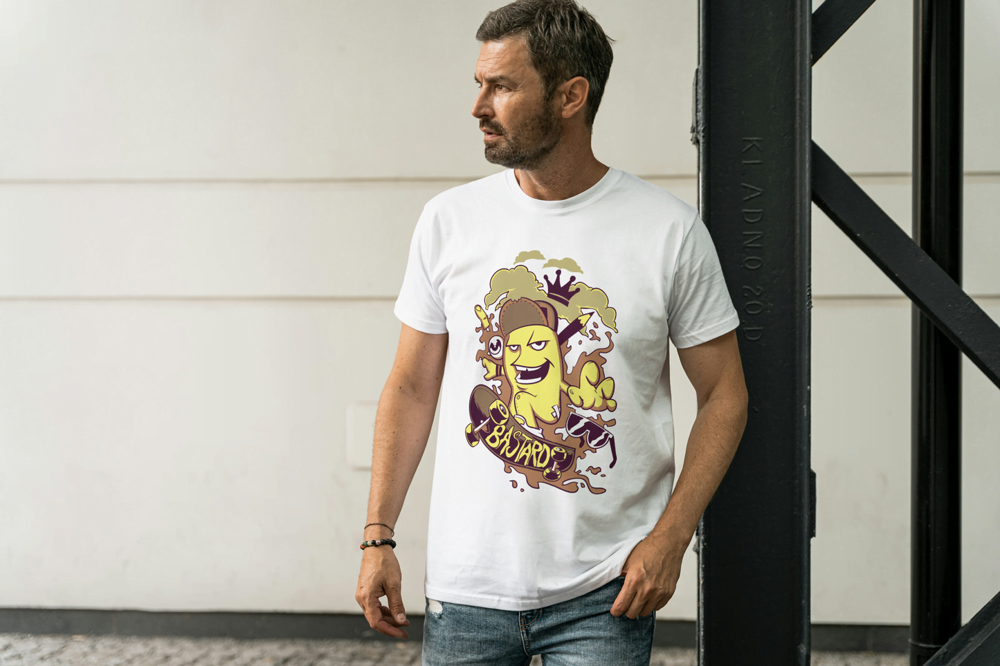 "8 Bastards" Banana Skateboarder: Humorous Fruit Character - Essentia Attire