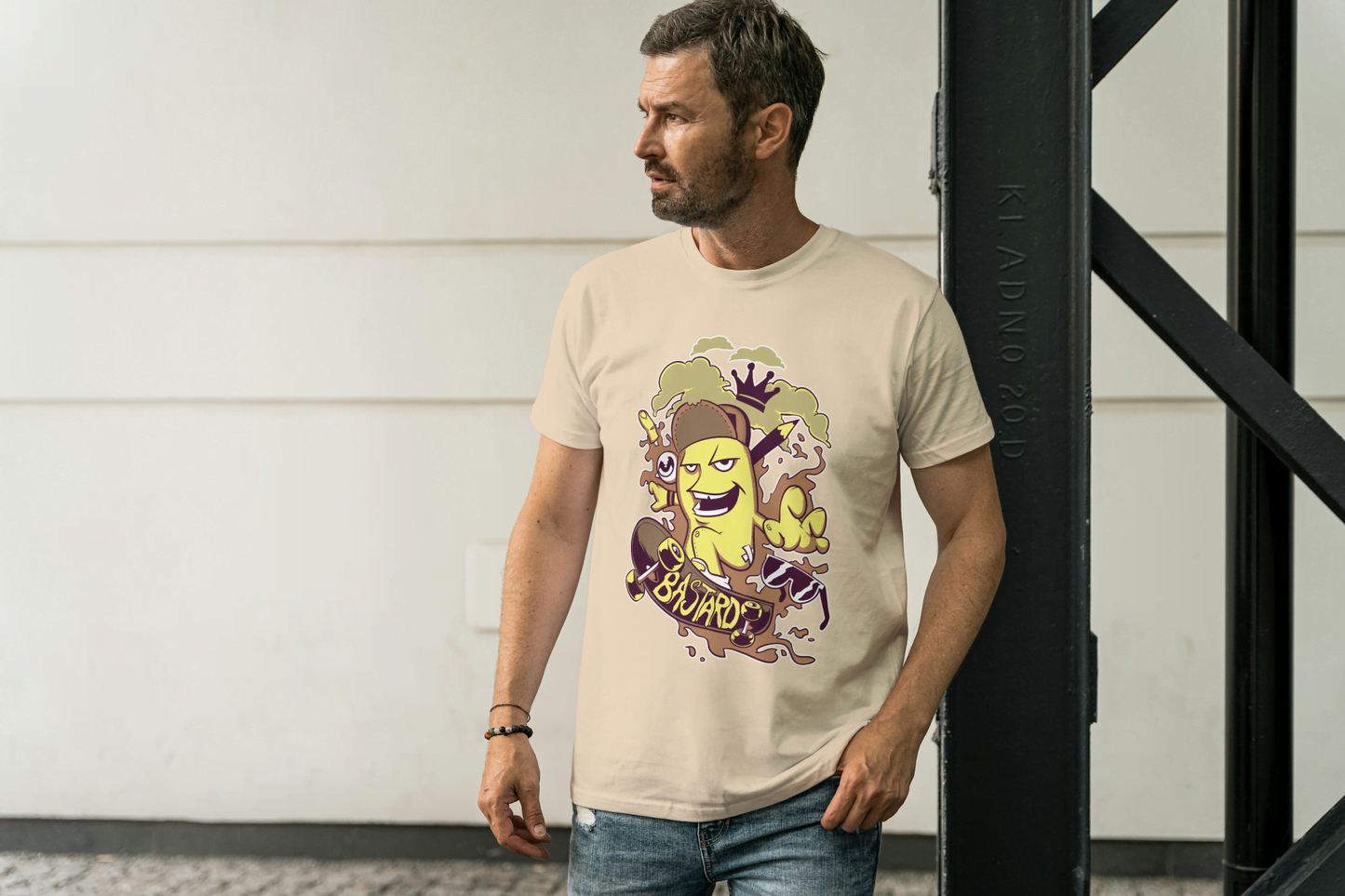"8 Bastards" Banana Skateboarder: Humorous Fruit Character - Essentia Attire