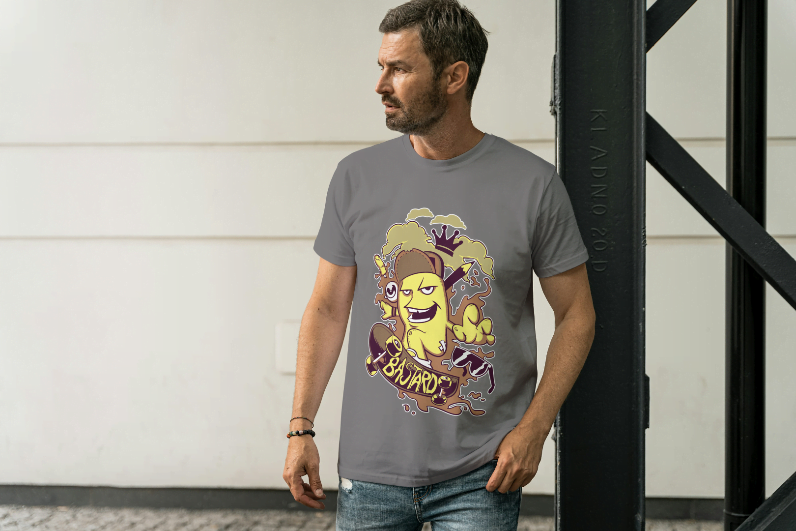 "8 Bastards" Banana Skateboarder: Humorous Fruit Character - Essentia Attire