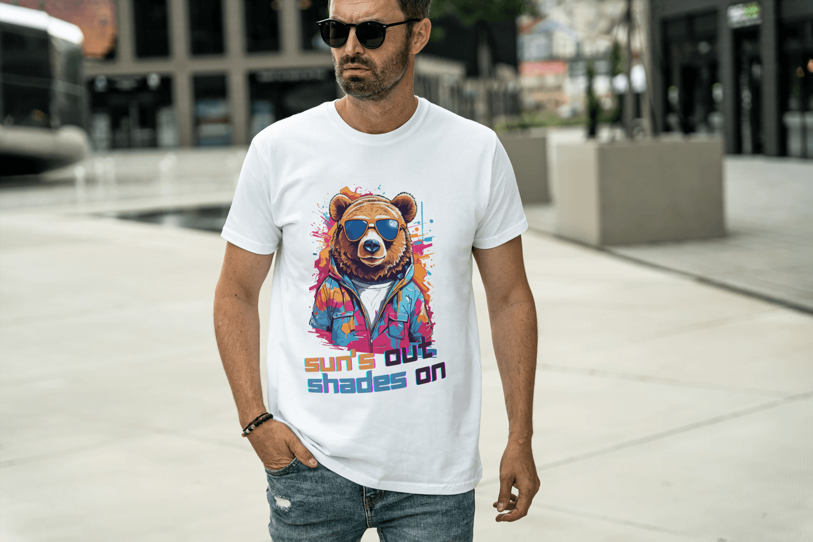 Sun's Out Shades On Bear Tee - Essentia Attire