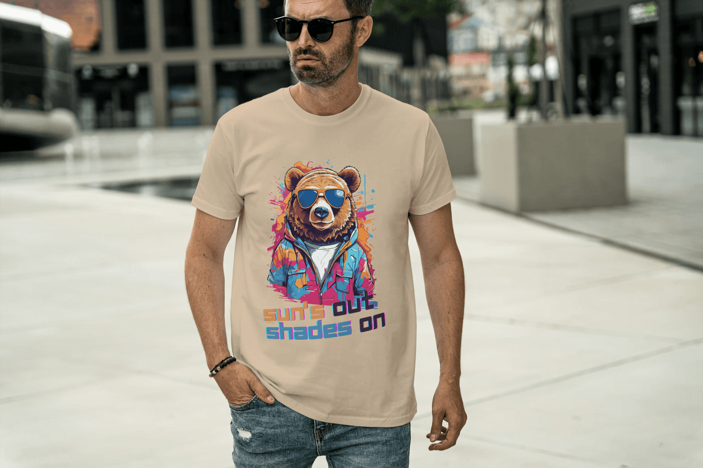 Sun's Out Shades On Bear Tee - Essentia Attire
