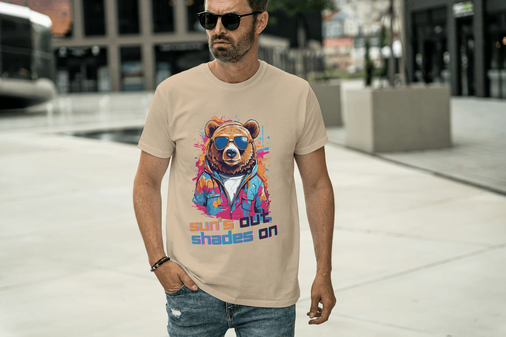 Sun's Out Shades On Bear Tee - Essentia Attire