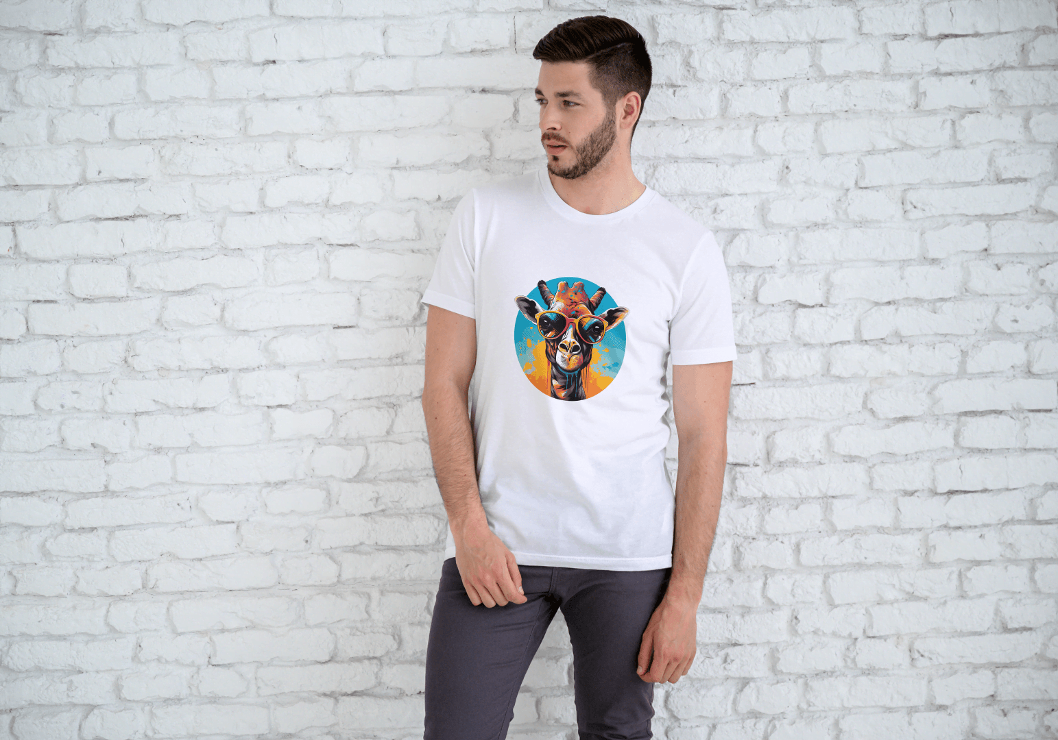 Cool Giraffe Sunglasses: Vibrant Animal Graphic Tee - Essentia Attire