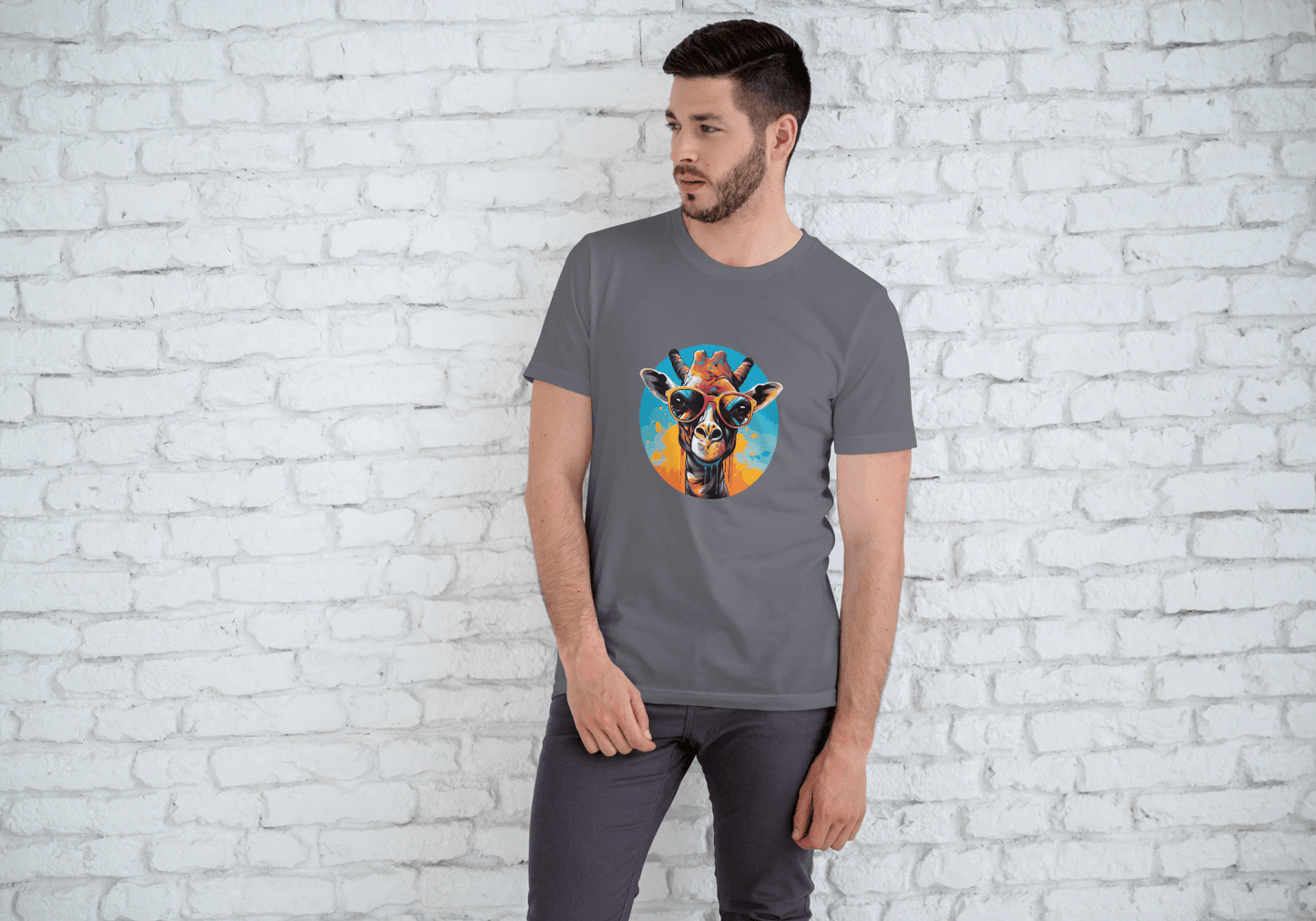 Cool Giraffe Sunglasses: Vibrant Animal Graphic Tee - Essentia Attire