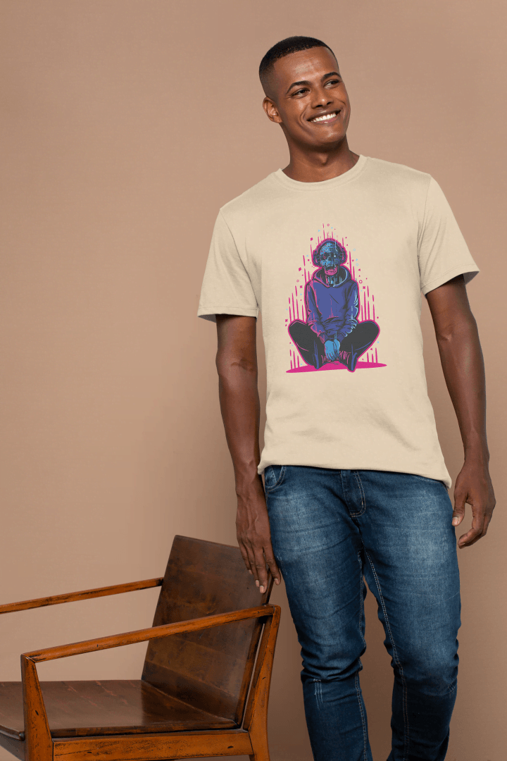 Neon Skull with Headphones: Vaporwave Aesthetic Tee - Essentia Attire