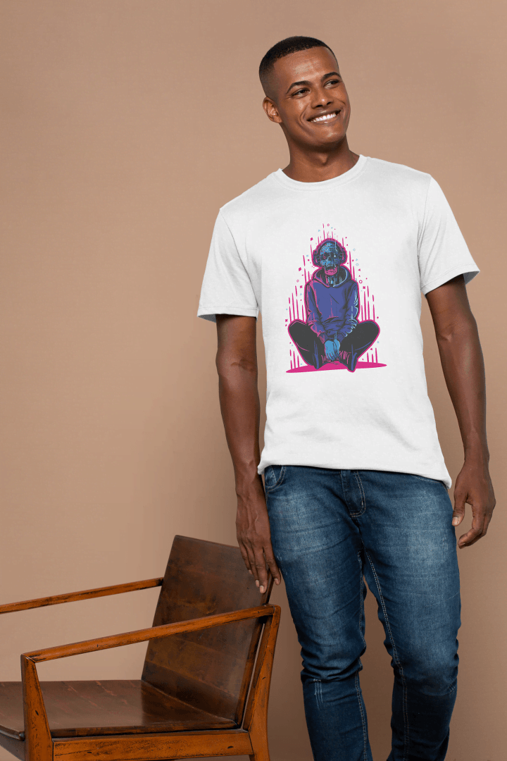 Neon Skull with Headphones: Vaporwave Aesthetic Tee - Essentia Attire