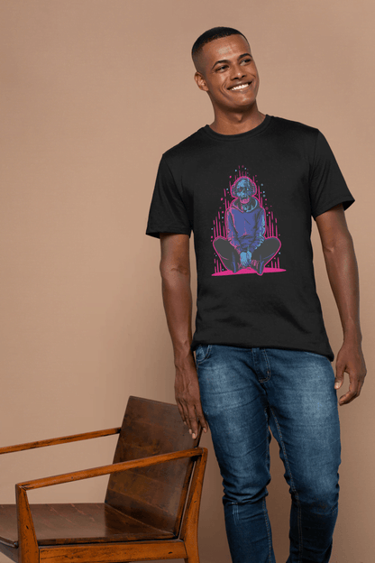 Neon Skull with Headphones: Vaporwave Aesthetic Tee - Essentia Attire