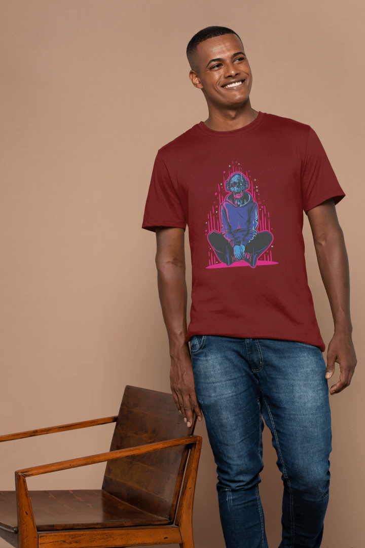 Neon Skull with Headphones: Vaporwave Aesthetic Tee - Essentia Attire