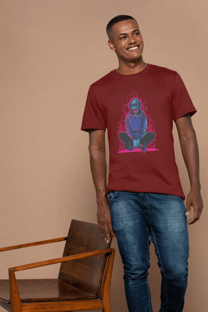 Neon Skull with Headphones: Vaporwave Aesthetic Tee - Essentia Attire
