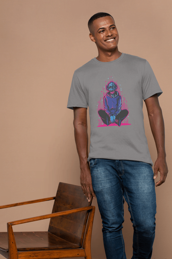 Neon Skull with Headphones: Vaporwave Aesthetic Tee - Essentia Attire