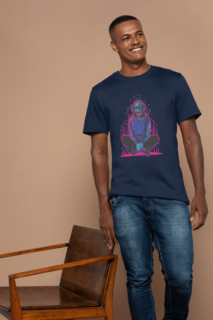 Neon Skull with Headphones: Vaporwave Aesthetic Tee - Essentia Attire