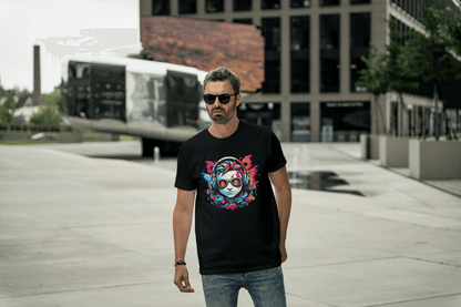 Vibrant Headphones Skull: Urban DJ Graphic Tee - Essentia Attire