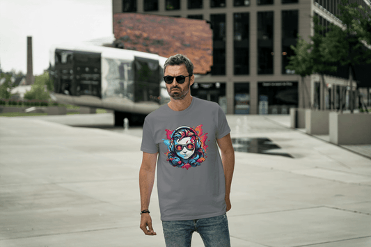 Vibrant Headphones Skull: Urban DJ Graphic Tee - Essentia Attire
