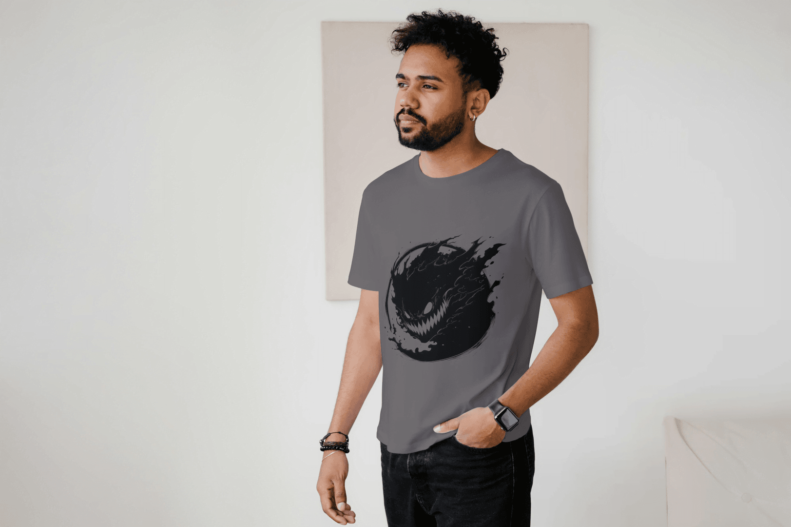Edgy Shadow Monster: Gothic Creature Graphic Tee - Essentia Attire