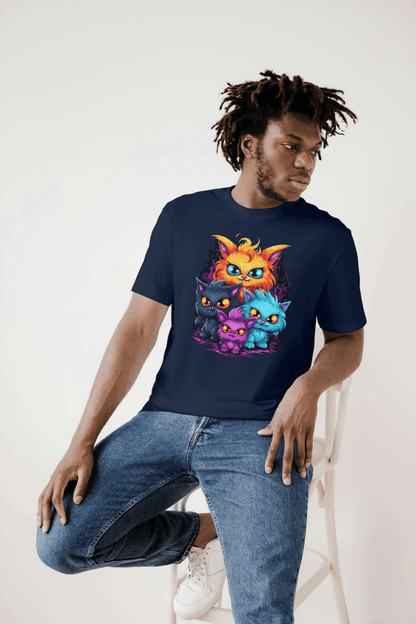 Vibrant Fantasy Cat Family: Cute Magical Kittens Tee - Essentia Attire