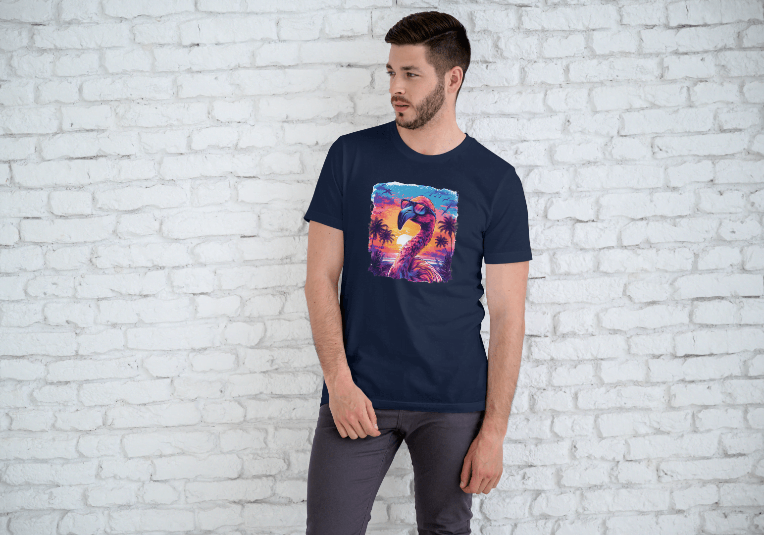 Cool Flamingo Sunset: Tropical Beach Graphic Tee - Essentia Attire