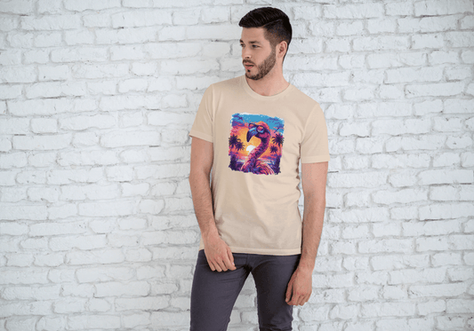 Cool Flamingo Sunset: Tropical Beach Graphic Tee - Essentia Attire