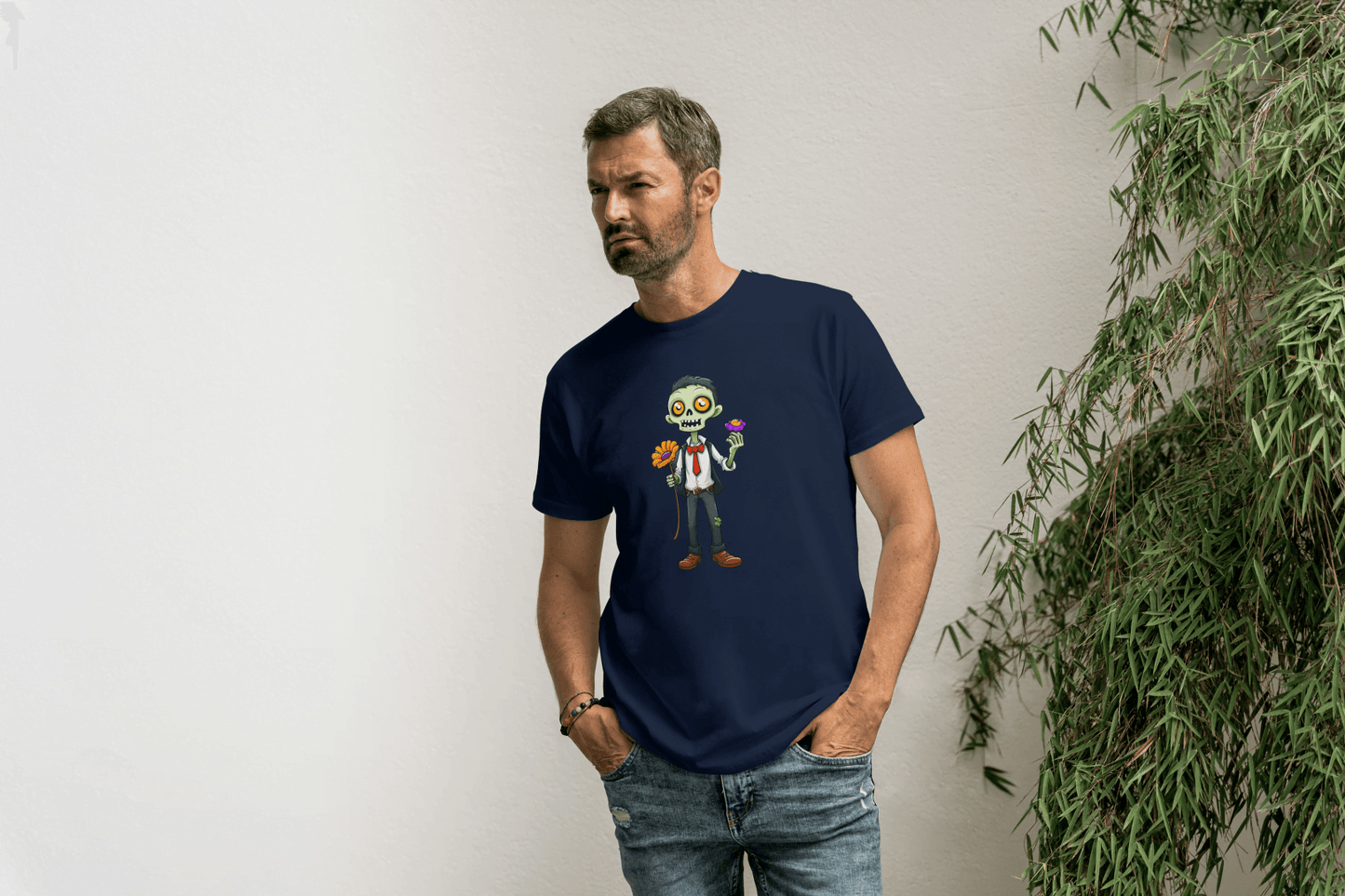 Cute Zombie with Flower: Funny Cartoon Tee - Essentia Attire