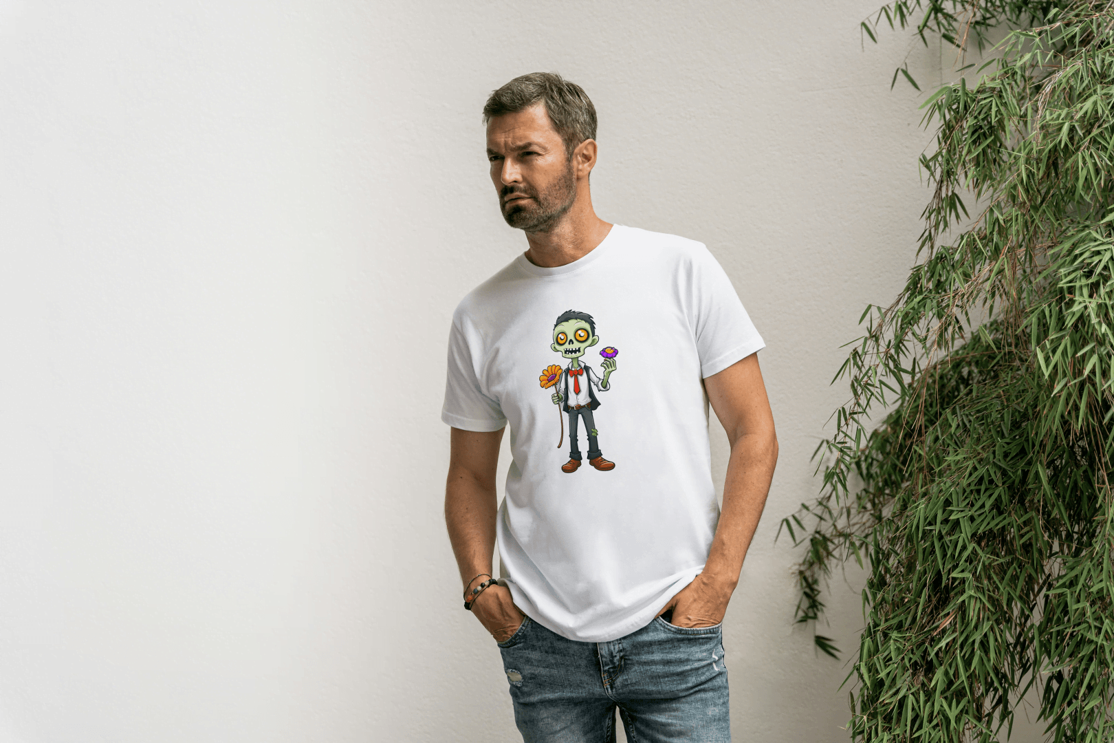 Cute Zombie with Flower: Funny Cartoon Tee - Essentia Attire