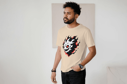 Fiery Skull Graphic: Edgy Demon Skull Tee - Essentia Attire