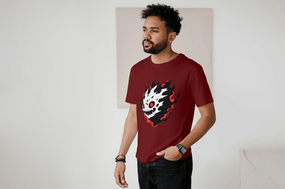 Fiery Skull Graphic: Edgy Demon Skull Tee - Essentia Attire