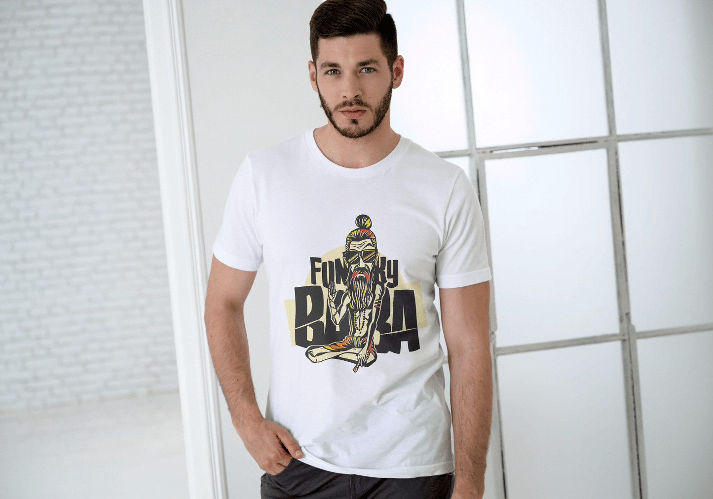 Funny Funky Baba: Cool Spiritual Guru Graphic Tee - Essentia Attire