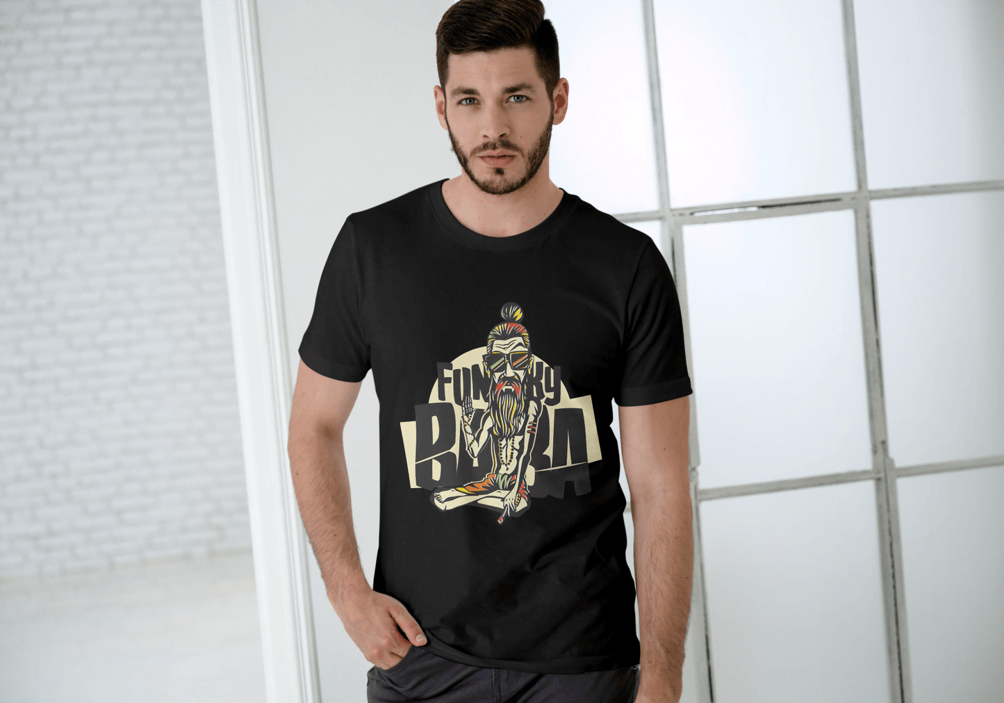Funny Funky Baba: Cool Spiritual Guru Graphic Tee - Essentia Attire
