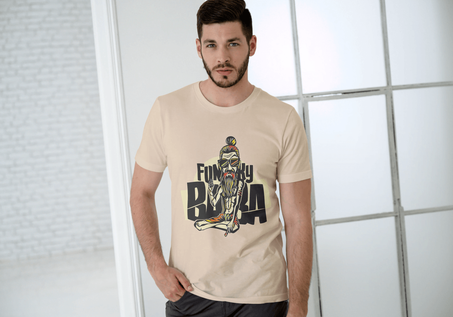 Funny Funky Baba: Cool Spiritual Guru Graphic Tee - Essentia Attire