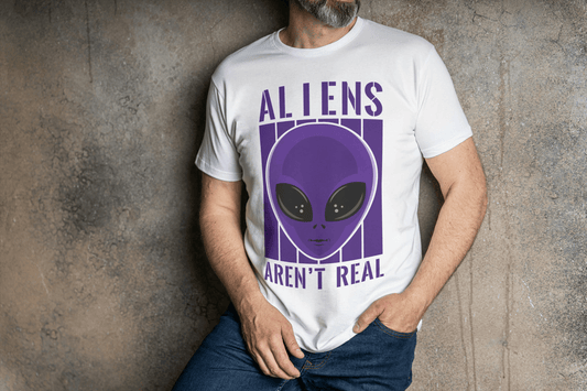 Aliens Aren't Real: Funny Alien Head Graphic Tee - Essentia Attire