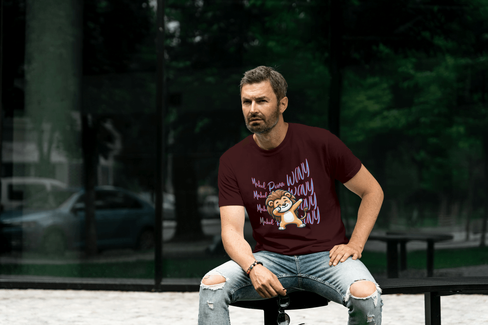Mahol Pura Wavy: Playful Cute Lion Cub Graphic Tee - Essentia Attire