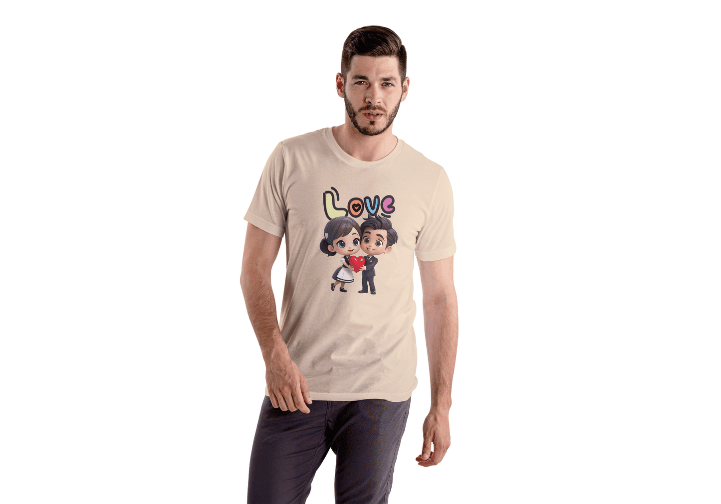 Cute Cartoon Couple Love: Unisex Romantic Graphic Tee - Essentia Attire