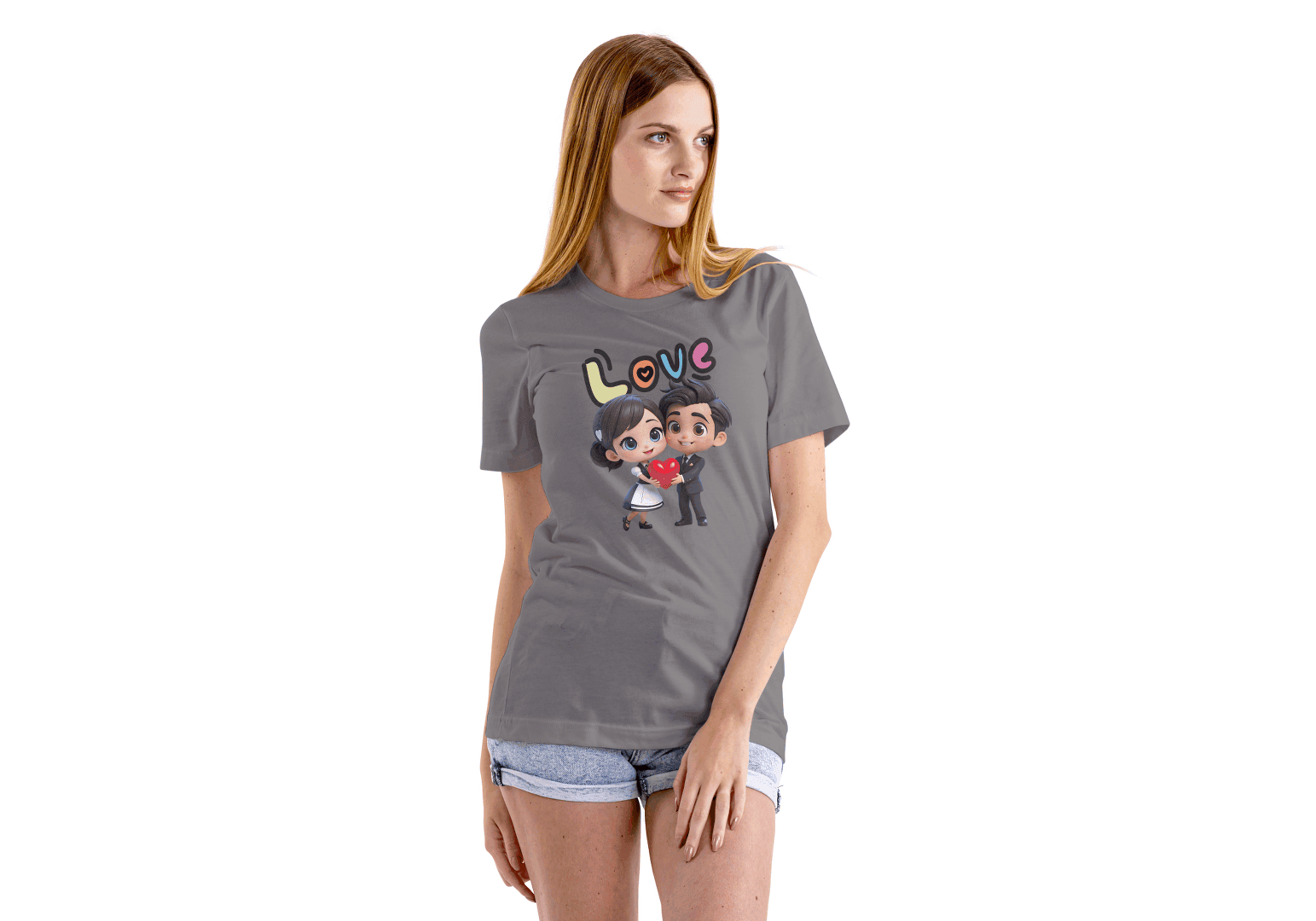 Cute Cartoon Couple Love: Unisex Romantic Graphic Tee - Essentia Attire