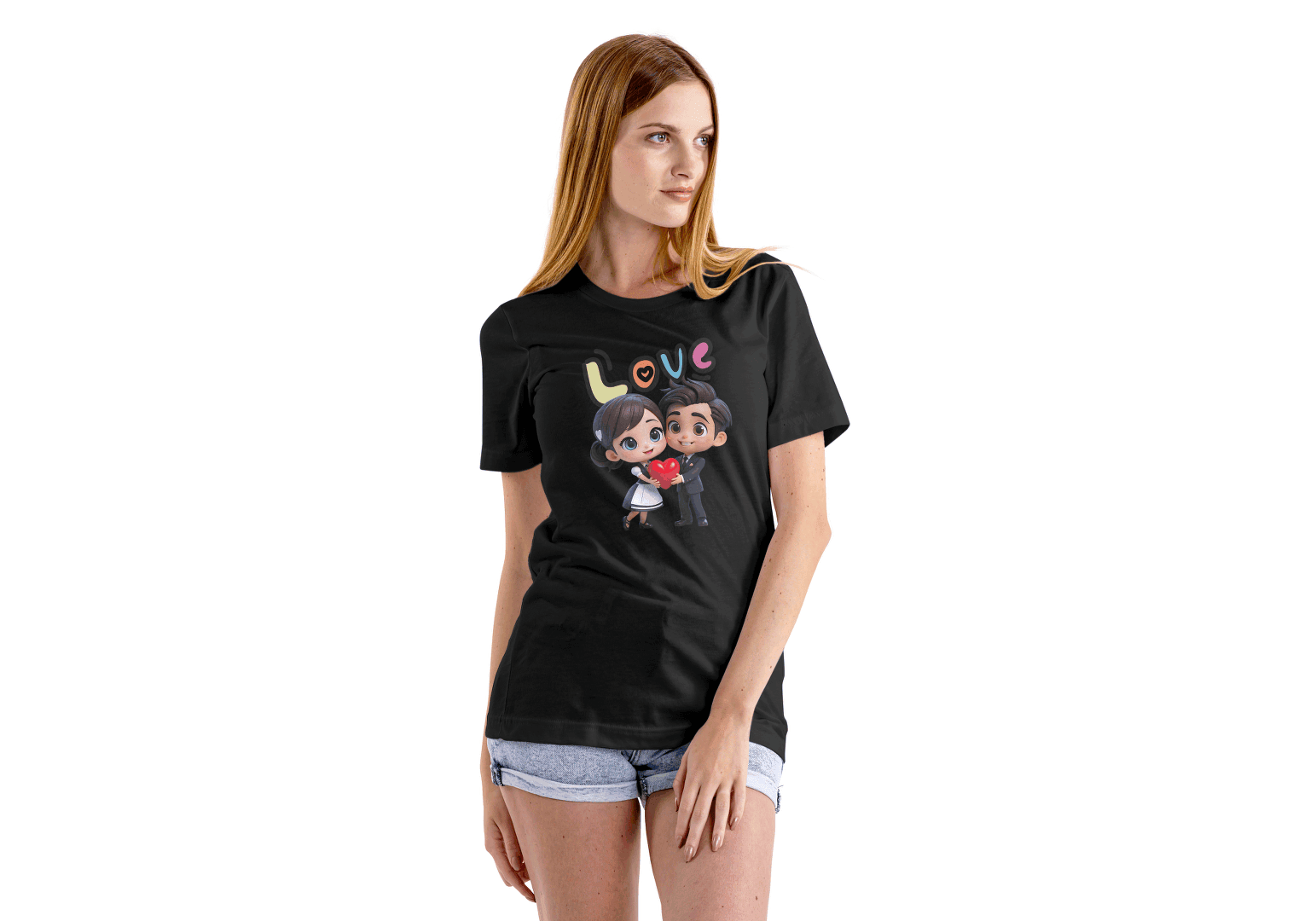 Cute Cartoon Couple Love: Unisex Romantic Graphic Tee - Essentia Attire