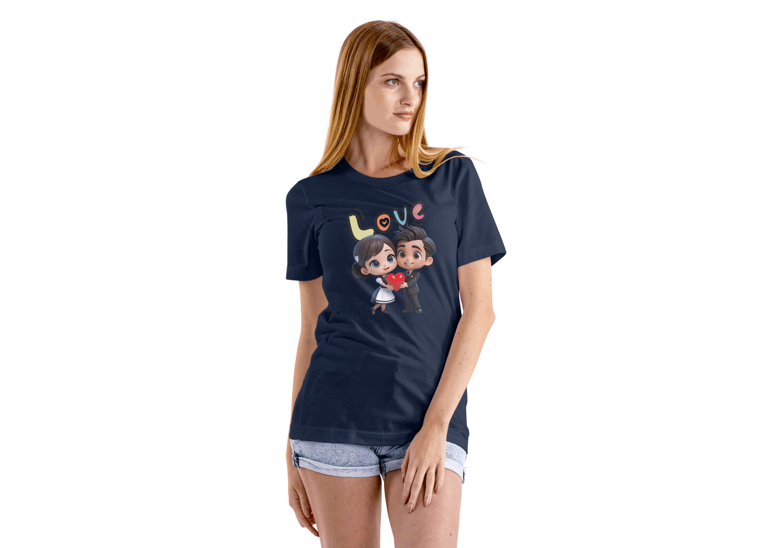 Cute Cartoon Couple Love: Unisex Romantic Graphic Tee - Essentia Attire