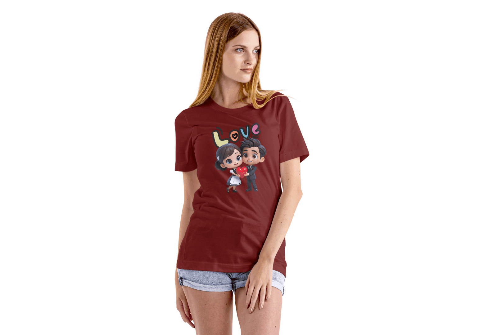 Cute Cartoon Couple Love: Unisex Romantic Graphic Tee - Essentia Attire