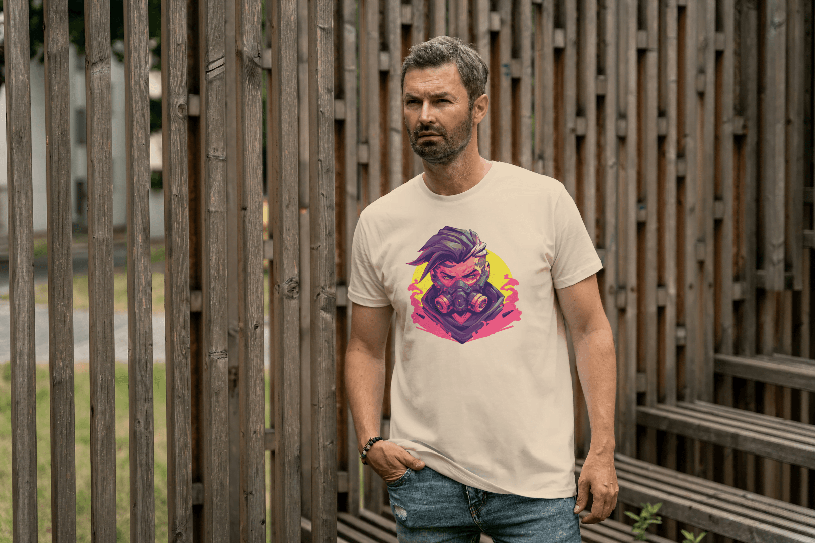 Cyberpunk Gas Mask: Futuristic Urban Graphic Tee - Essentia Attire