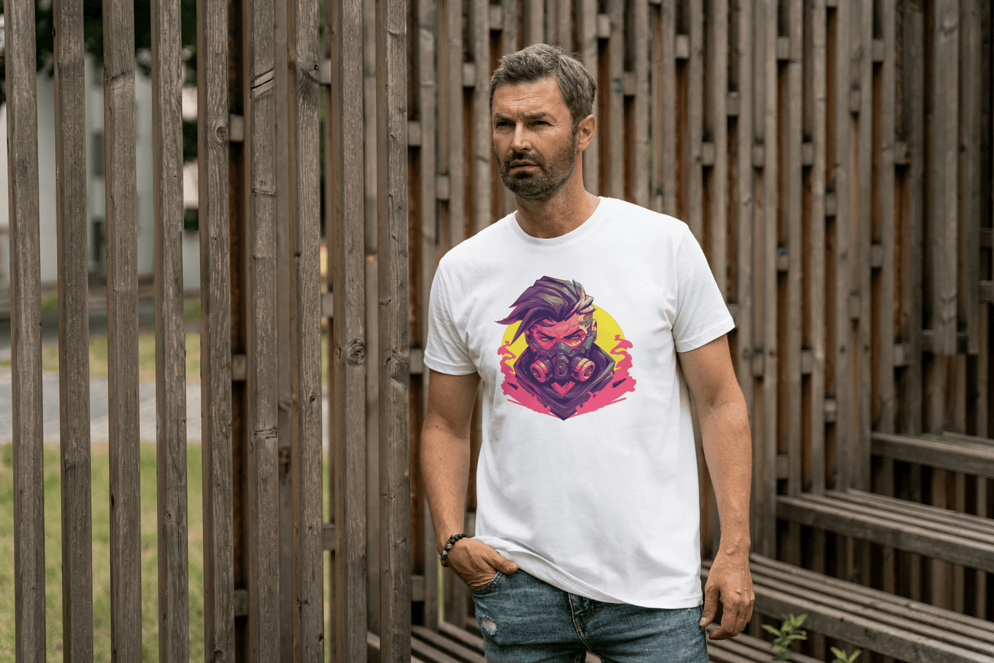 Cyberpunk Gas Mask: Futuristic Urban Graphic Tee - Essentia Attire