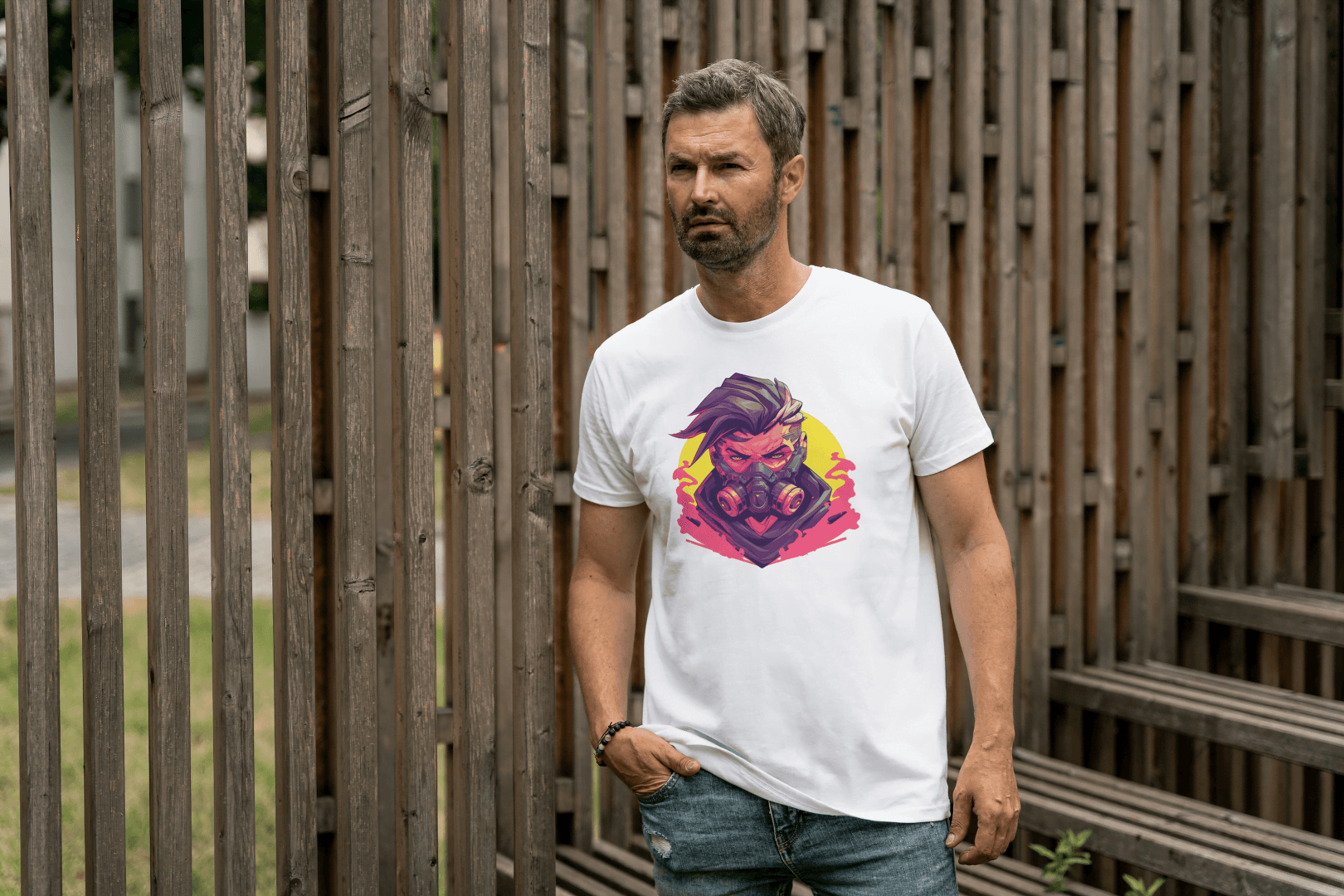 Cyberpunk Gas Mask: Futuristic Urban Graphic Tee - Essentia Attire