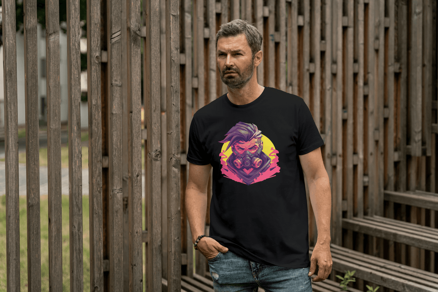 Cyberpunk Gas Mask: Futuristic Urban Graphic Tee - Essentia Attire
