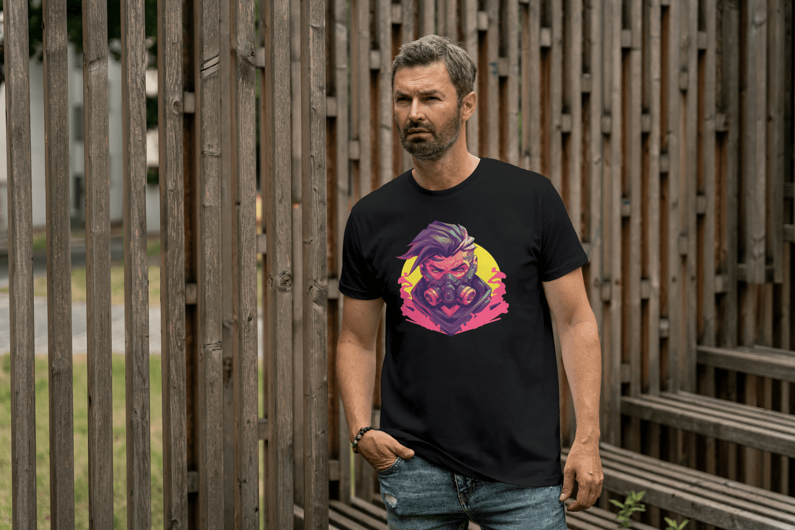 Cyberpunk Gas Mask: Futuristic Urban Graphic Tee - Essentia Attire
